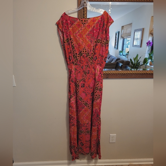 NWT Free People Blakely Dress Red Combo Printed Maxi Scoop Short Sleeve - Picture 6 of 6